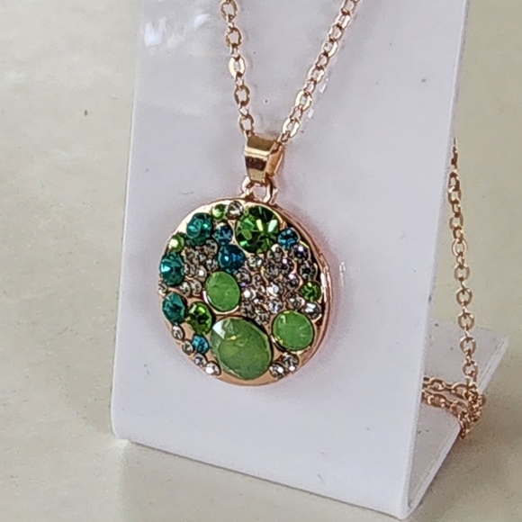 🐭 Mickey Mouse Aqua Gemstone Rose Gold Necklace - Picture 3 of 7
